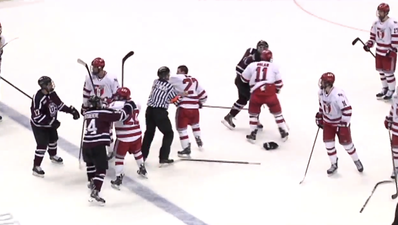 Video: College ice hockey match ends in mass brawl