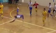 Joder! Futsal player scores outrageous overhead kick from his own half