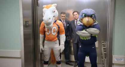 Video: The Broncos and Seahawks mascots have a tiff in the ESPN studios