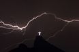 Amazing image of lightning striking the Christ the Redeemer statue in Rio de Janeiro