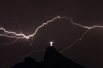 Amazing image of lightning striking the Christ the Redeemer statue in Rio de Janeiro