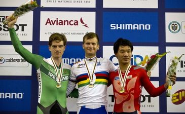 Pics: Martyn Irvine celebrating his silver medal at the World Track Championships in Colombia