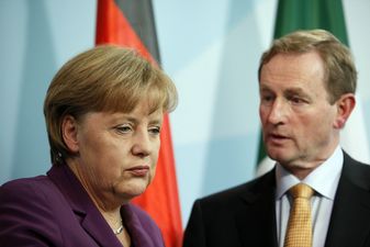 Pics: There are two brilliant Enda/Merkel caricatures outside Government Buildings at the moment