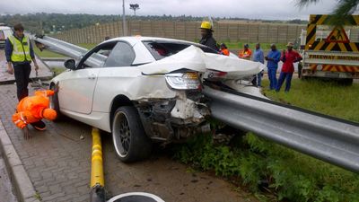 Pics: South African football player impaled car on guardrail following horror crash