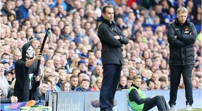 Pic of the day: The Grim Reaper lurks behind David Moyes at Goodison Park