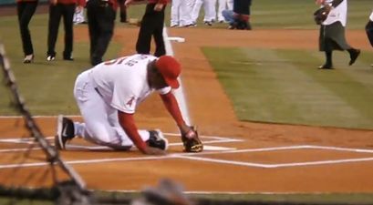 Video: Baseball coach breaks his leg catching the ceremonial Opening Day pitch
