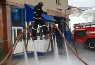 Video: Russian firefighters use several fire hoses to create deadly makeshift hovercraft