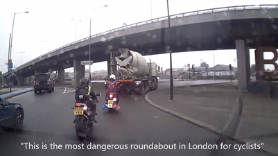 Video: Van driver comments on dangerous roundabout before crashing into biker