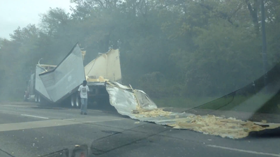 Video: Truck ripped to shreds after smashing into overpass