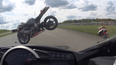 Video: Biker wiped out by flying motorcycle