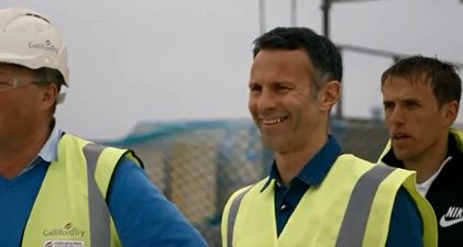 Video: Manchester United’s Class of ’92 take on the builders of the new Hotel Football in a rooftop five-a-side