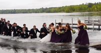 Video: Wedding party’s spirits dampened after pier hilariously collapses underneath them