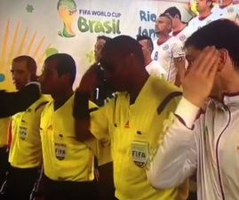 Vine: Assistant referee left hanging before Spain v Chile game, recovers in tremendous fashion