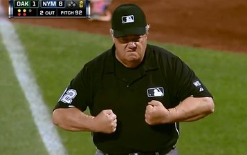 Video: Baseball umpire reacts to getting whacked with the ball in the chest in magnificent fashion