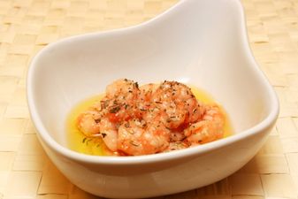 Tapas at home; Gambas Pil Pil (Prawns in sizzling chilli and garlic oil)