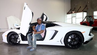 Pics: Super Bowl winner puts velvet ropes around his parked white Lamborghini