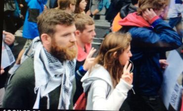 Pic: Ireland rugby star Gordon D’Arcy marches in solidarity with people of Gaza