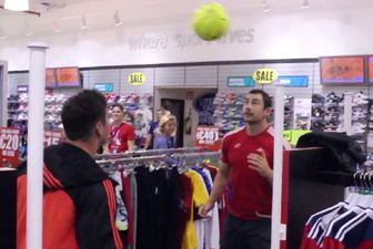 Video: Two Munster rugby players show their head tennis skills in a shop in Kerry