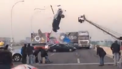 Video: Failed car stunt nearly wipes out film crew