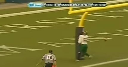 Video: Ouch! Canadian college football receiver runs straight into goalpost