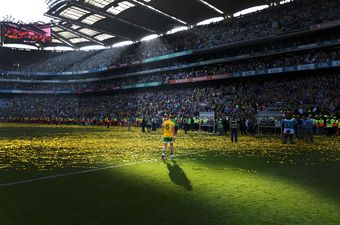 Pic: A dejected Karl Lacey leaving the Croke Park pitch yesterday made for one of the GAA photos of the year