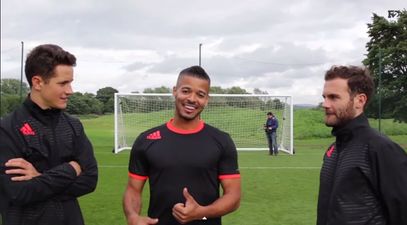 Video: Man Utd duo Juan Mata and Ander Herrera compete in the crossbar challenge