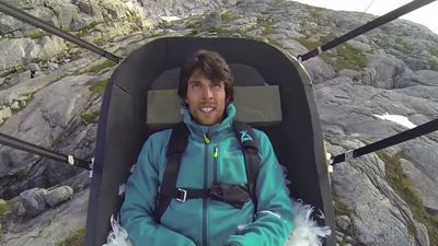 Why, WHY would you catapult yourself off a cliff like this lad?