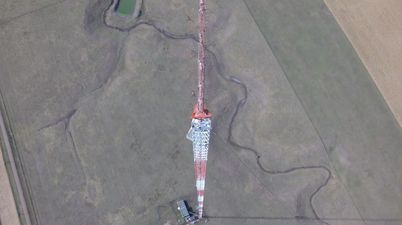 Vertigo alert… Drone captures TV technician’s pants-sh*ttingly scary climb up 1500-foot tower
