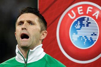 Robbie Keane watches the Real v Liverpool match in LA with Madrid fans