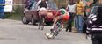 Video: Pro cyclist gets thrown off his bike after rolling over a cat