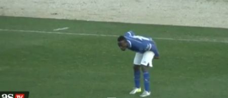 Video: Silly footballer moons opposition fans after scoring; gets sent off for mooning opposition fans after scoring