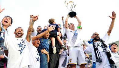 Vine: Robbie Keane shows his LA Galaxy teammates how to celebrate and drink champagne in style