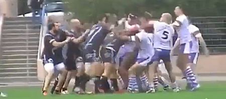 Video: Serious amount of slaps in this 30 man brawl on the rugby pitch after the scrum