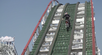 Don’t Look Down! Trials biker rides roller coaster using his dirt bike