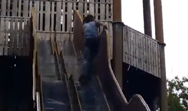 Video: This broken playground slide was closed to the public for a very good reason