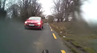 Video: Scary footage of a cyclist in Wexford almost getting hit by a car