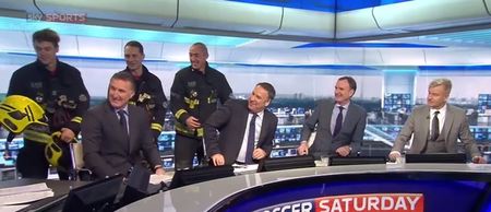 Video: Fireman Jeff saves the day after Soccer Saturday studio is evacuated