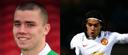 Cork City’s Rob Lehane gets a cheeky dig in at Man United striker Falcao