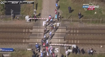 Video: Hilariously poor planning caught on camera as train brings Paris – Roubaix race to a halt