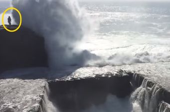 Video: Footage of a woman getting knocked off a cliff by a massive wave in Aran Islands
