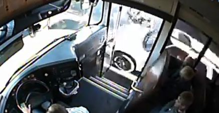 Video: Speeding motorist passing a bus comes perilously close to running over three kids