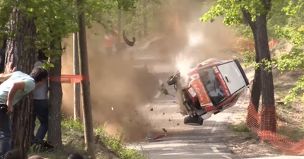 Video: Rally drivers somehow walk away from this terrifying crash into a tree