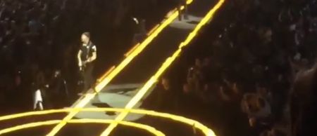 Video: The Edge falls off the stage in Vancouver