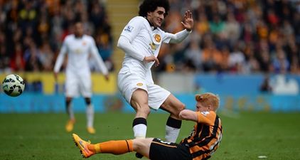 Pic: Manchester United’s Fellaini definitely left his mark on Paul McShane from this nasty injury snap