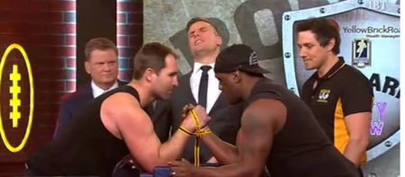 Video: Rugby players breaks arm on live TV in this NSFW arm-wrestling challenge
