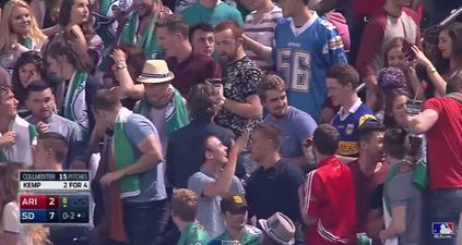 Video: An American TV channel were obsessed with these Irish people at a baseball game