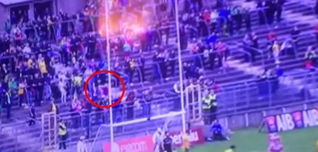 Video: Unfortunate fan in Clones flattened after Derry player’s point catches her square in the face