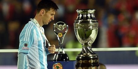 Vine: Class from Lionel Messi as he poses for a selfie with a mascot after Argentina’s defeat