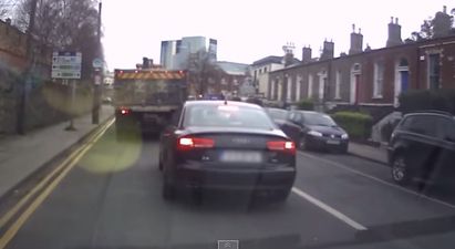 Video: Reckless driver in Dublin chooses a very, very bad time to overtake a truck