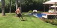 Video: A topless Alan Shearer hits a long-range target with a ping of a shot on holiday
